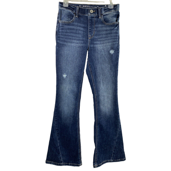M Jeans Maurices Womens Small Short Distress Medium Wash‎ Denim  Hi Rise Flare - Picture 1 of 11